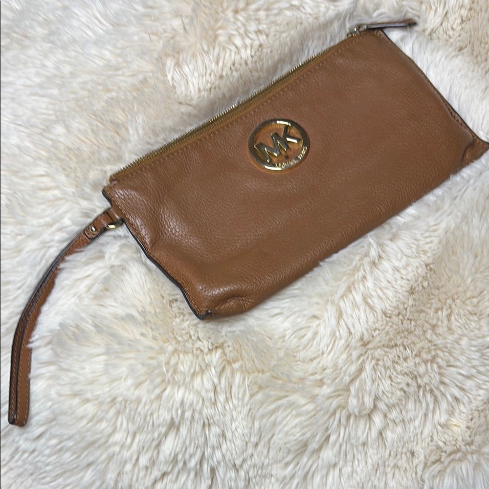 Michael Kors MK Brown Leather Clutch